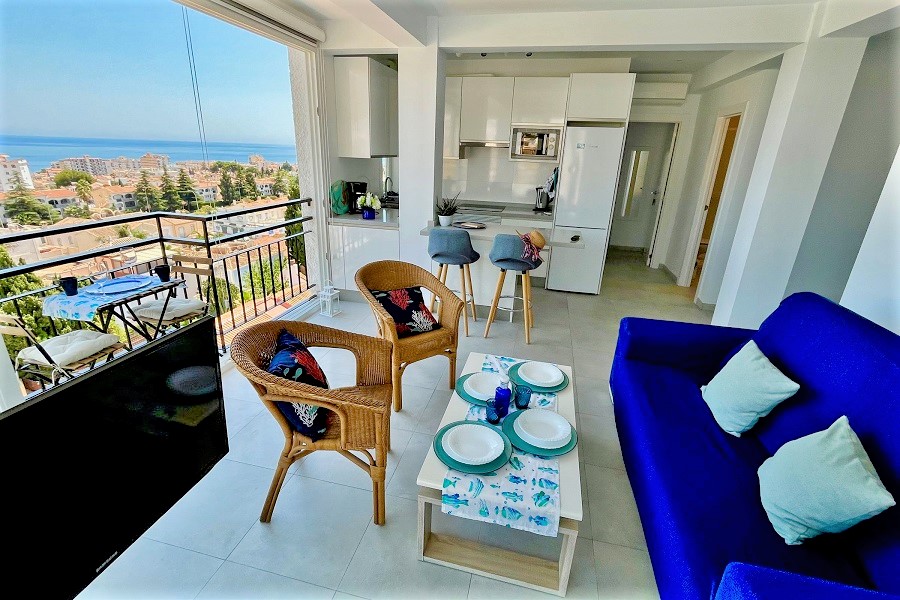 Super appartement avec une vue imprenable sur la mer et à distance de marche de la plage de Burriana et du centre de Nerja.