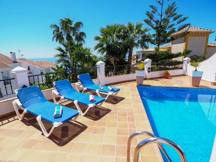 3 bedroom villa with private pools stunning views over Burriana Bay in Nerja