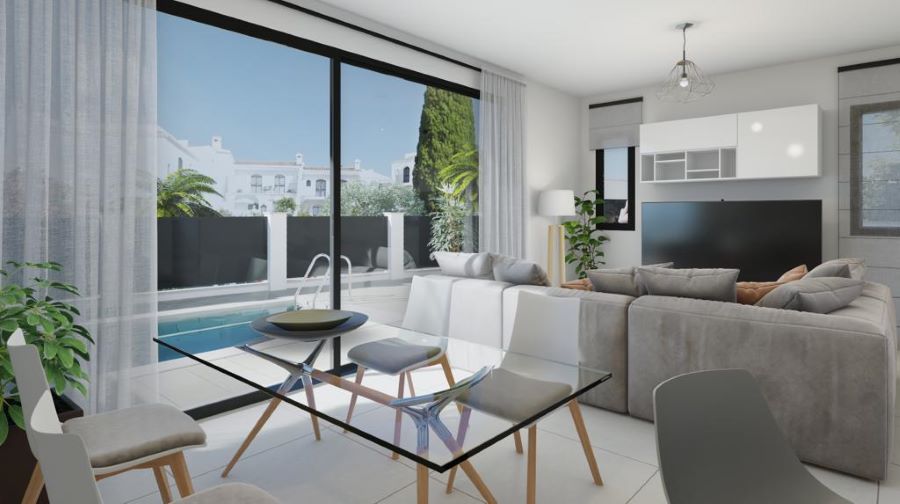 Moderne geschakelde woningen in Nerja met privézwembad en buitenjacuzzi.