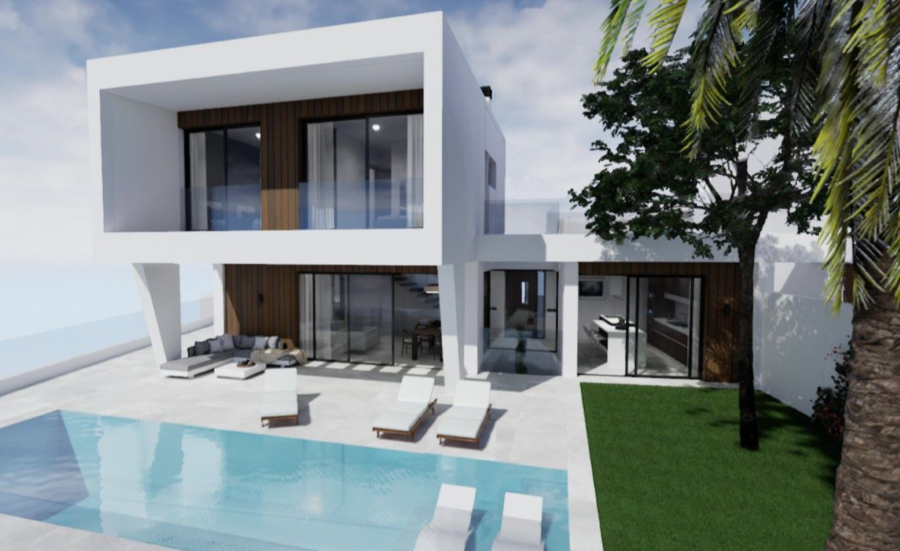 9 villas neuves avec piscine privée, vue mer et à 800 mètres de la plage de Burriana.