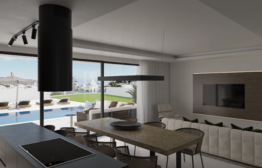 9 villas de obra nueva con piscina privada, vistas al mar y a 800 metros de la playa de Burriana.