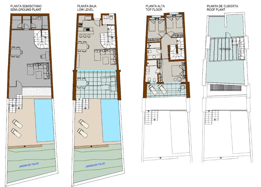 Nieuwbouw geschakelde woningen met privé zwembad.